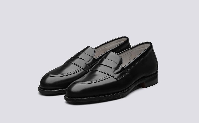 Grenson Bartlett Mens Loafers - Black Calf with Grey Handpainted Leather Sole TM9617